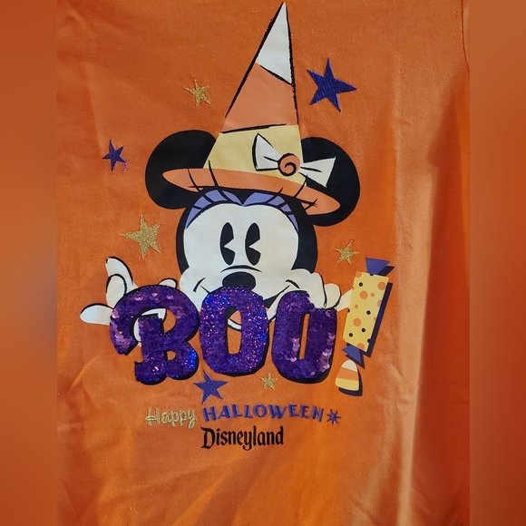 New Disney Disneyland Minnie mouse  Boo Halloween shirt flip sequins sz L 10-12 - Picture 7 of 9